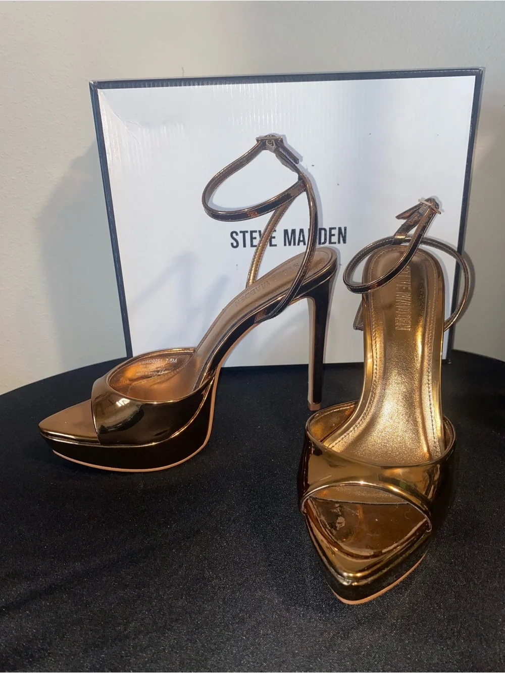Steve Madden Metallic Bronze Platform Ankle-Strap Heels